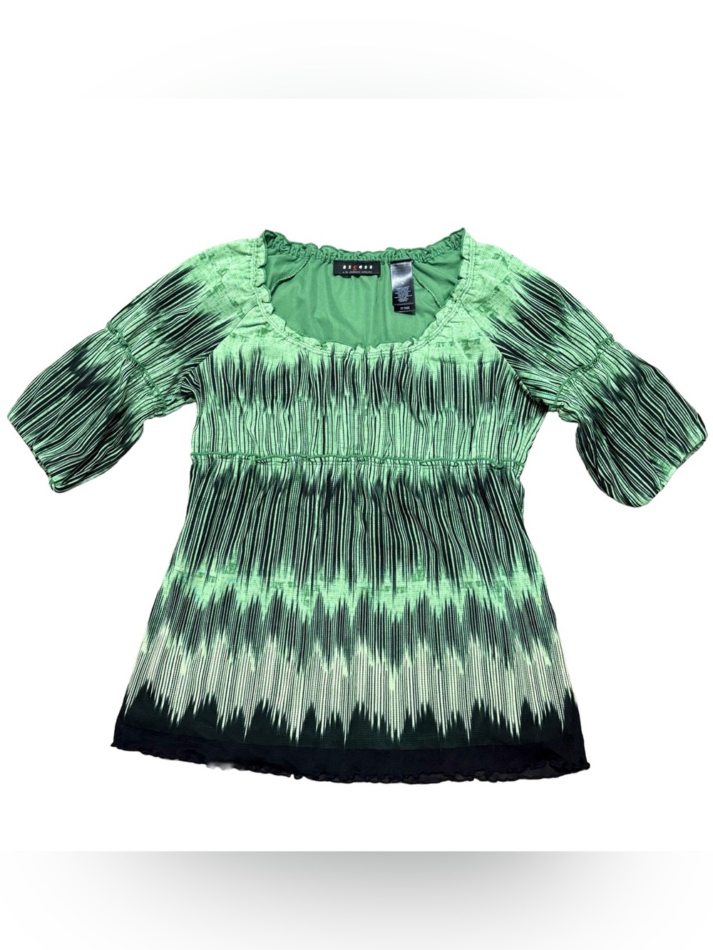 VTG Y2K Axcess Liz Claiborne Green Abstract Mesh Babydoll Top Grunge Fairycore M